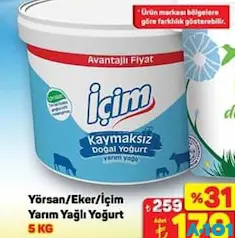 YARIM YAĞLI YOĞURT 5 KG fiyat ve kampanya bilgisi